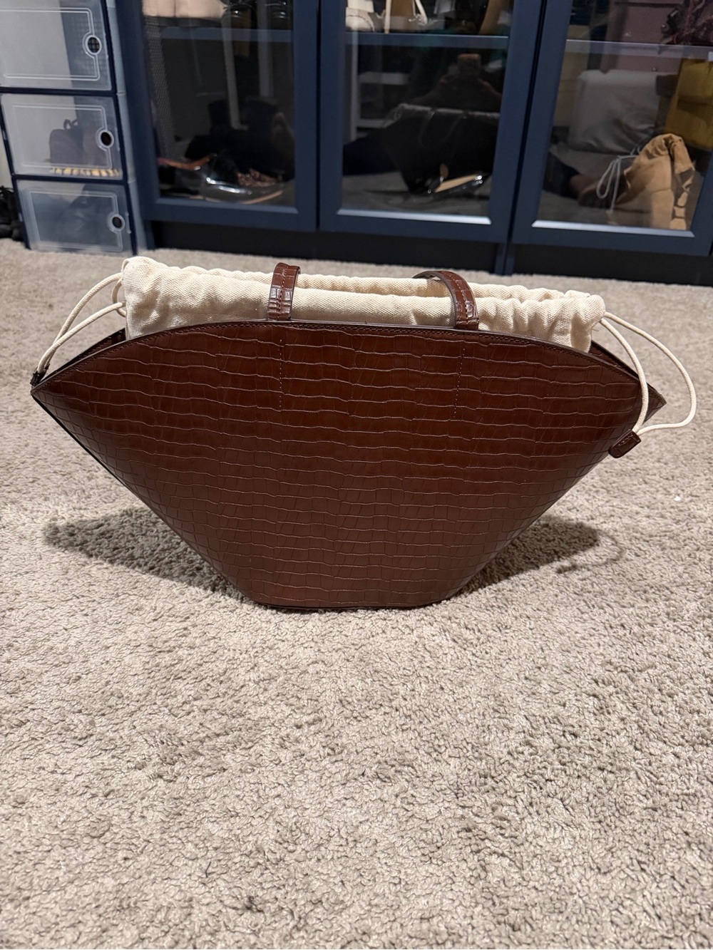Who What Wear Brown Croc-Embossed Drawstring Tote